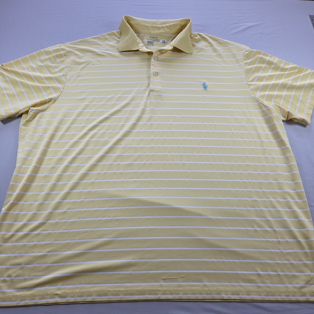 Polo Ralph Lauren Shirt Mens 3XB Big Yellow White Striped Performance Pony -Read